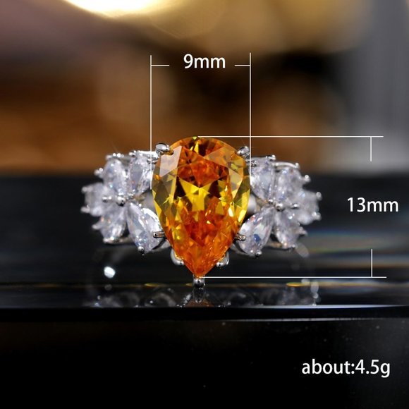 ⚡Crystal Clear Sweet Light Yellow Pear Flower Silver Rings for Women,MARR9130 - Picture 3 of 3